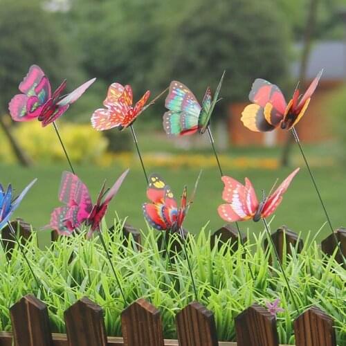 20 3D Simulation Inserting Rod Butterfly Bonsai Area Gardening Decoration Photo Props Garden Decora Flower Arrangement Materials