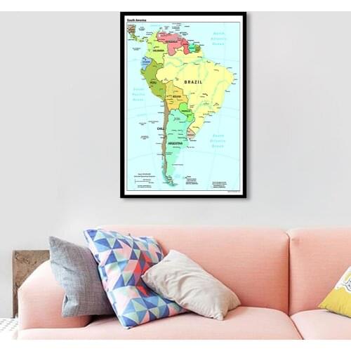 60*90cm The South America Political Map In English Spray Canvas Painting Wall Art Poster Living Room Home Decor School Supplies