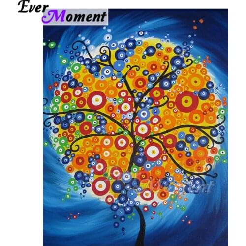 Ever Moment Diamond Painting Picture Of Rhinestone Tree Circle Leaves Full Square Drill Decoration Diamond Embroidery ASF1862