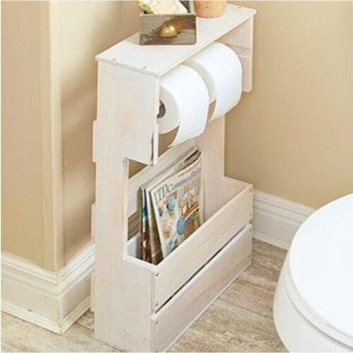 Sese Concept White Wooden Magazine Holder and Toilet Paper Holder Tissue Paper Holder Roll Holder With Magazine Storage Shelf