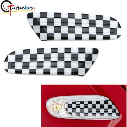 GTinthebox Black White Checkerboard Pattern Style Side Marker Lamp Scuttle Insert Trims For MINI F55 F56 F57
