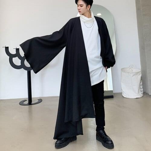 Mens new shirt irregular asymmetry long sleeve cardigan shirt jacket Japanese street style loose large casual cape shirt jacket