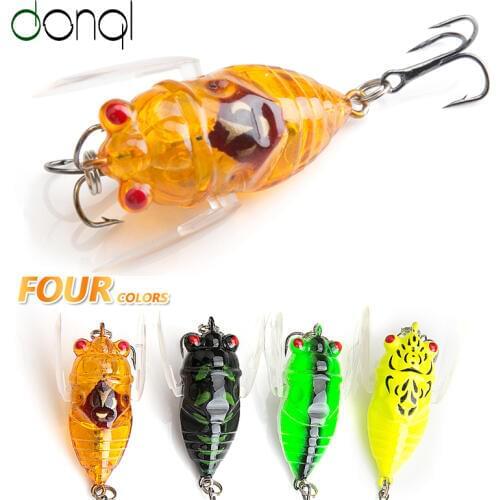 DONQL 4Pcs/lot Cicada Artificial Fishing Lure 5cm 6g Floating Topwater Baits 4 Colors Insects Fishing Tackle With Treble Hooks