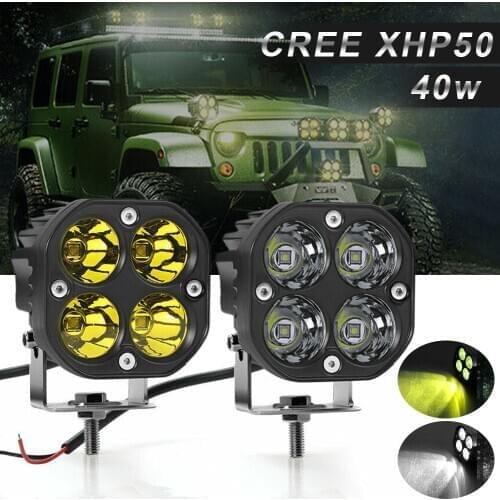 2PC CREE XHP50 40w Working Light LED Pods Light Bar Floodlight Waterproof Emergency for Pickup Truck Jeep SUV ATV UTV UTE SUV
