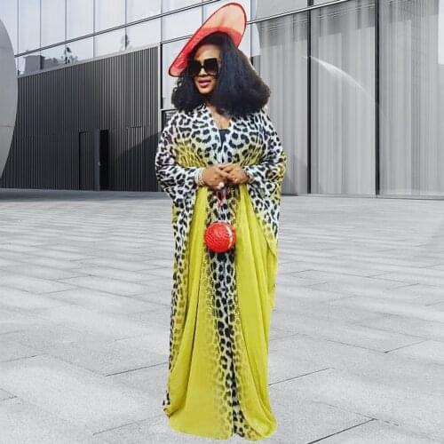 African Dresses For Women 2021 Fashion Leopard Print Sexy V-collar Half Sleeve Elegant Ladies Maxi Long Vestidos Muslim