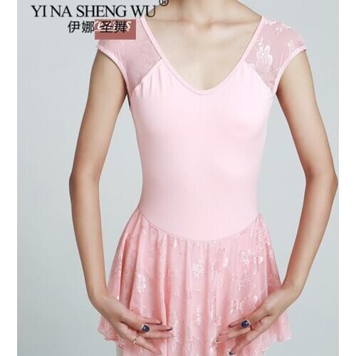 Lace Dance Dress Women Gymnastic Wear Adult Dance Basic Ballet Leotard Girls Short Sleeve Professional Ballet Training Dress