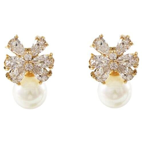 LANFLORA new snow flowers zircon women pearl stud earrings copper alloy stud earrings Classic bulk wholesale earrings