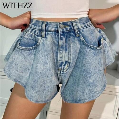 WITHZZ Summer Jeans Womens Fashion Casual Loose Wide Leg Pants High Waist Denim Shorts