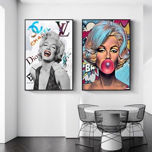Marilyn Monroe Chewing Bubble Gum Canvas Prints Wall Art Picture Audrey Hepburn Painting Poster for Living Room Bedroom Decor