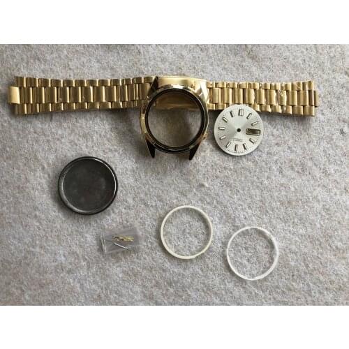 36MM Watch Accessories Set Case Band Hands Dial SET FOR SEIKO 7009 7S26A Movement Watch Parts 20mm Strap Double Calendar