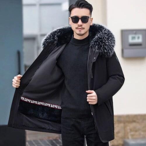 New fur coat, winter mens pie, rex rabbit fur liner, detachable hood, windproof and warm