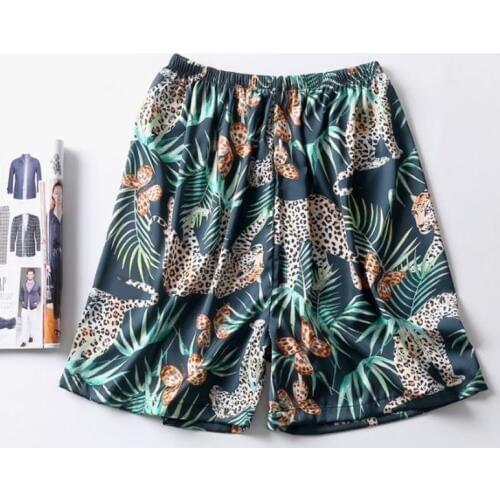 New Arrival Silky Satin Men Sleep Bottoms Summer Casual Home Wear Animal Print Shorts Male Pyjama Short Skeep Pants