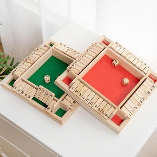 New Shut The Box Dice Board Game Funny 4 Sided 10 Number Wooden Flaps Dice Party Club Drinking Games Toys For Adults Families