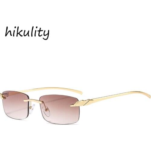 Chic leoaprd head leg men sunglasses vintage rimless square sun glasses women 2020 luxury brand small frame alloy shades goggle