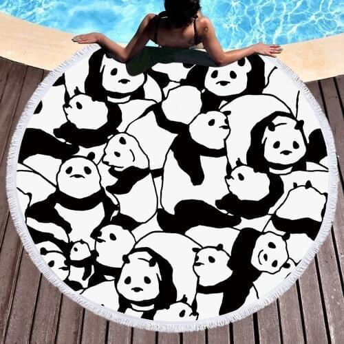 Yoga Blanket Panda Printed 150cm Round Microfiber Plage Bikini Cover Ups Beach Tassel Towels Swim Shawl Thick Camping Picnic Mat