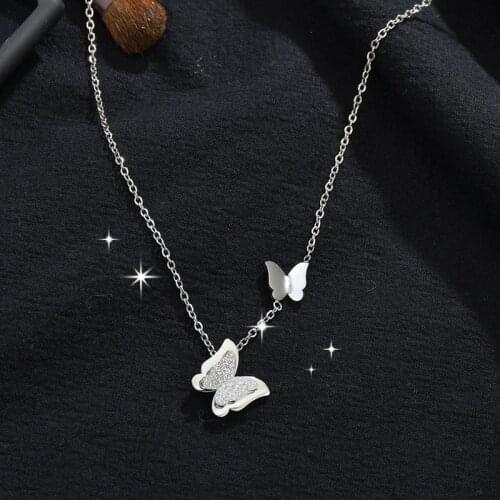 Korean Style Butterfly Necklace Stainless Steel Pendant Simple Short Ins Necklace Female Non-Mainstream Design Clavicle Chain
