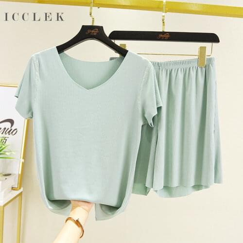 ICCLEK Summer New Style Pajamas For Women Shorts Female Womens Loose Pajamas Suit Womens Casual Wear Ladies' Home Wear