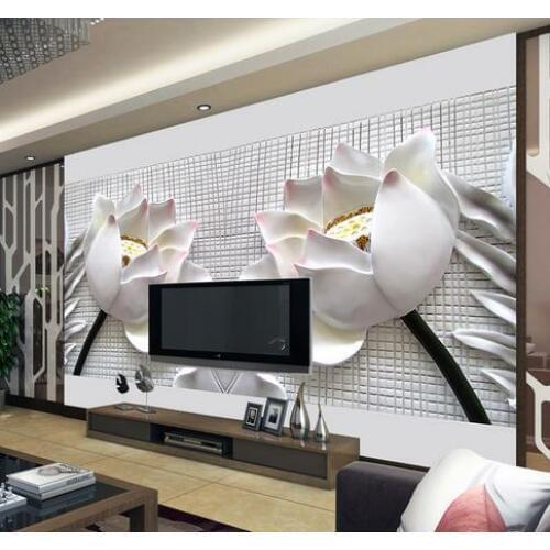 Custom photo wallpaper 3d wall murals wallpaper Stereo embossed lotus paintings TV setting wall papers for living room decor