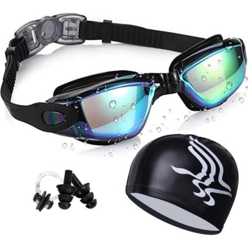 Professional Swim Goggles Anti-fog UV Swim Caps hat Silicone Swimming Glasses Case Nose Earplug for Kids Men Women Swim Eyewear