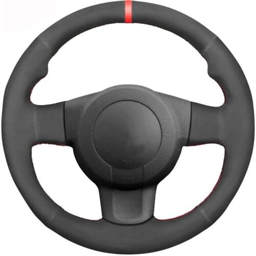Hand-stitched Black Suede Red Marker Car Steering Wheel Cover for Seat Leon (1P) FR 2007 Leon (1P) Cupra 2007 Ibiza (6L) FR 2006