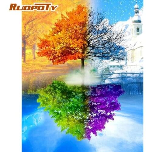 RUOPOTY Season Tree Landscape Painting By Numbers For Adults Children Acrylic Oil Paint Drawing On Canvas Home Decoration Artwor