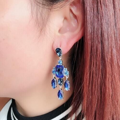 New Sweet Glass Stone White Blue Party Jewelry For Women, Hot Popular Stud Earring