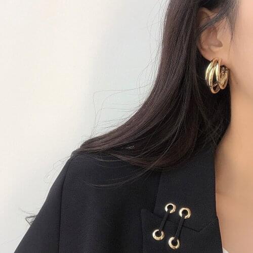Golden Big hoop Earrings Korean Geometry Metal 14K Gold Plated Earrings For women Female Drop Earring 2021 Trend Fashion Jewelry