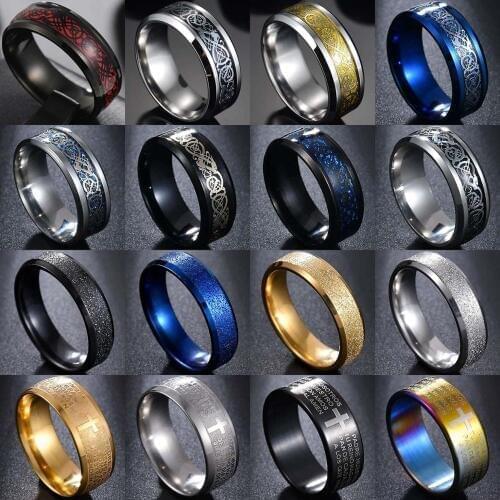 Dull Polish Black Titanium Ring For Men and Women Jesus Cross Ring Letter Bible Prayer Finger Rings