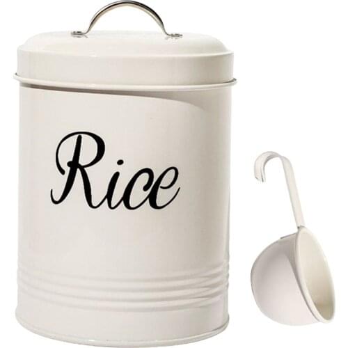 Vintage Metal Kitchen Food Rice Storage Tin Jar 3L Farmhouse Container Decor