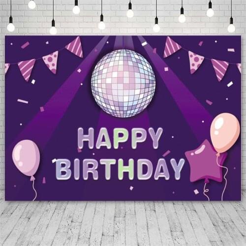 Rotating Neon Ball Lights Dance Stage Vinyl Backdrops Happy Birthday Banner Photo Backgrounds For Cake Dinner Table Decor Poster