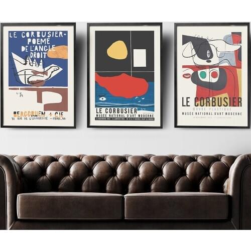 Le Corbusier Exhibition Poster Vintage Museum Print Cubism Abstract Pictures Modern Mid Century Abstract Canvas Painting Decor