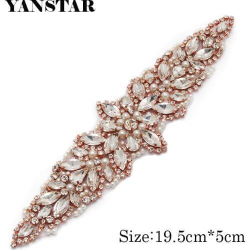 YANSTAR(10pcs ) Handmade Bridal Sash Rose Gold Silver Sparkle Crystal Rhinestones Appliques Iron On For Wedding Dress Sash YS940