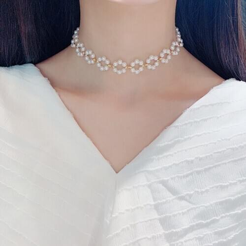 Tide neck jewelry with pearl clavicle chain choker collar necklace short necklace neckband for noble sexy female