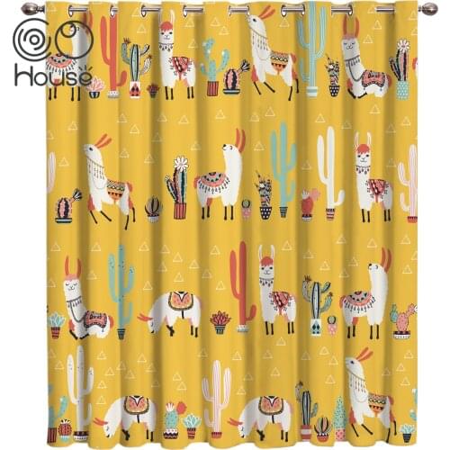 CoCoHouse Lovely Cactus Lama Alpaca Room Curtains Large Window Window Curtains Dark Curtain Lights Bathroom Decor Bedroom