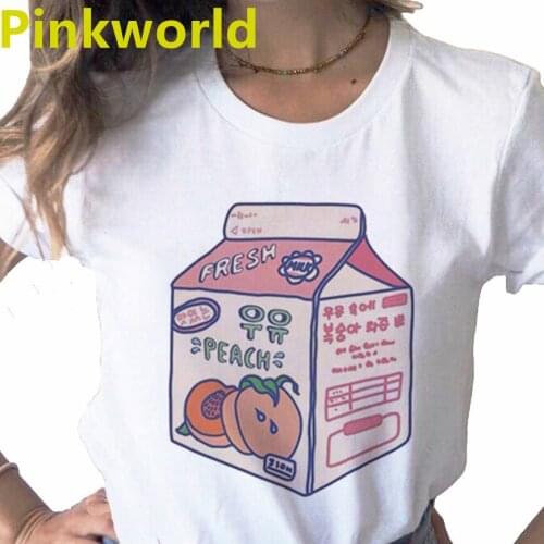 Summer 2021 Kawaii Peach Harajuku Print Ladies T-shirt Casual Basics O-Collar White Shirt Short Sleeve Ladies T-shirt,Drop Ship