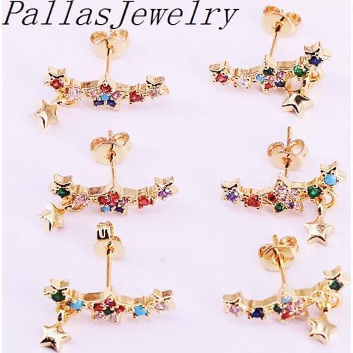 10Pairs Gold Filled Rainbow Zirconia Star Shape Jewelry Earrings Multi CZ Micro Pave Stud Earring For Women Lady