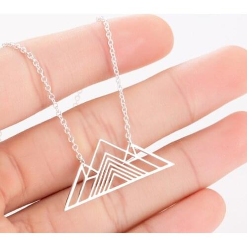 Hollow Triangle Pendants & Necklaces For Women Girl Stainless Steel Mountain Hill Choker Geometry Jewelry Travel Gift Wholesale