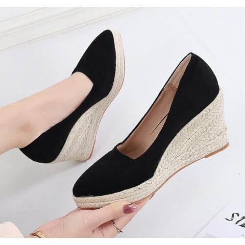 New Fashion Shoes Women Heeled Shoes Ladies Wedge Heels Retro Brand Women Pumps Casual Woman Wedges 8cm Big Size 42 YX3542
