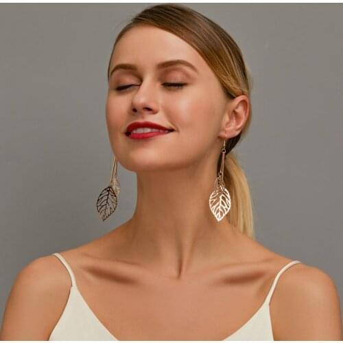 Metal Leaf Drop Earring Gold Silver Color Long Tassel Dangle Earrings for Women Double Layer Leaves Pendants Elegant Jewelry