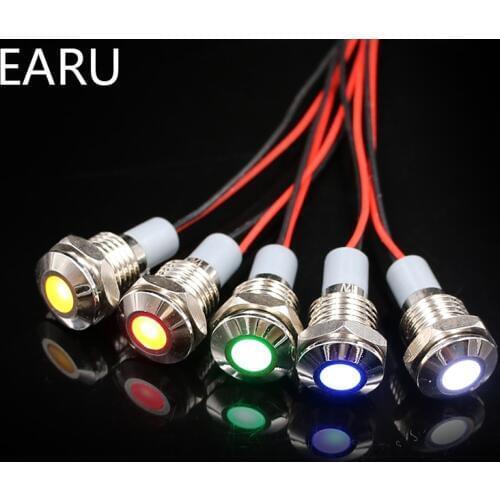 10mm Waterproof IP67 LED Metal Warning Indicator Light Signal Lamp Pilot Auto Boat 5V 12V 24V 110V 220v Red Yellow Blue Green