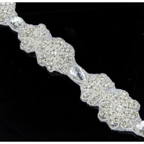 10Yards Bridal Costume Beaded Dress Trimming Hot Fix Base Rhinestone Trim Applique for Bridal Dress