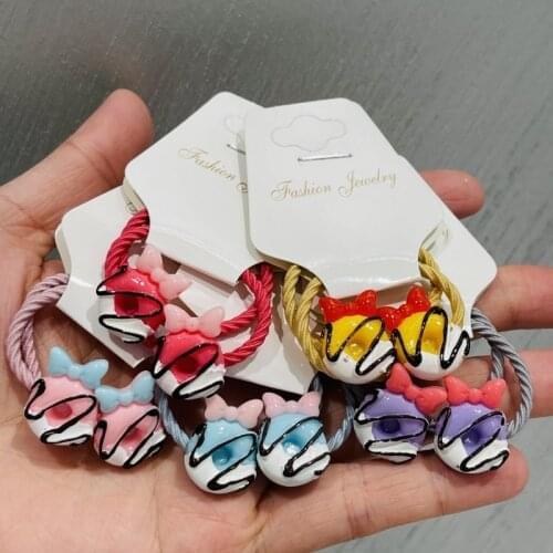 2Pcs/Set Girls Colorful Donuts Bow Rubber Elastic Hair Bands Children Ponytail Holder Scrunchie Headband Kids Hair Accessories
