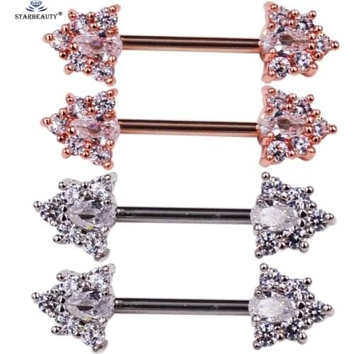 2pcs/lot Rose Gold Triangle Nipple Ring 14G Bright Bijoux Nipple Piercing Helix Piercing Earring Stainless Steel Jewelry Pircing