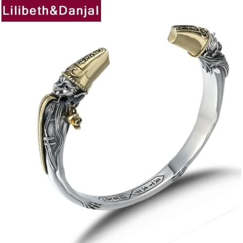 2019 Couple Opening Bangle 100% Real 925 sterling silver Lucky God of wealth Letter Inspirational Bracelet Bangle jewelry B14