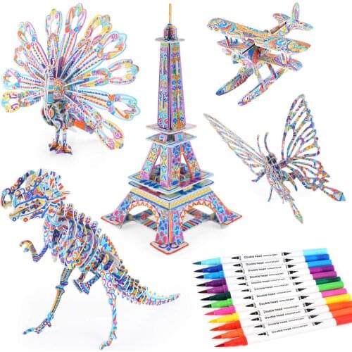 3D Coloring Animal Puzzle Arts and Crafts for Fun Educational Painting Crafts Kit for Kids Birthday Toy Gift for Kids Jigsaw