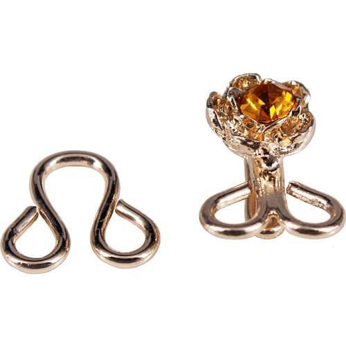 5piece Gold Flower Crystal Hook & Eyes Clasp Waist Extender Button Sewing On Garment NK351