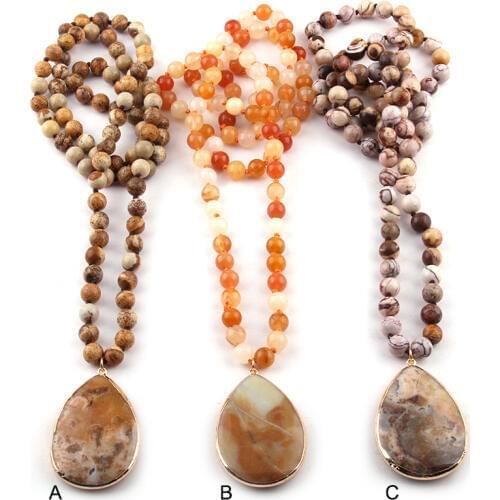 Free Shipping Fashion Bohemian Tribal Jewelry Semi Precious Stones Knotted Stone Drop Pendant Necklaces