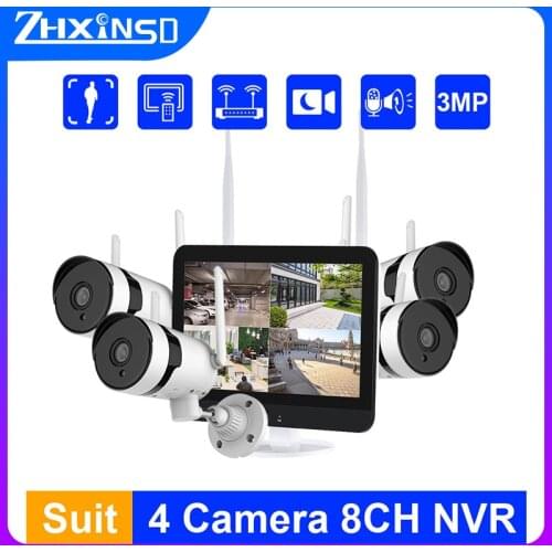 3MP HD Wifi Pan&tilt Camera 13-inch Wireless Monitor NVR Surveillance Video System Home Outdoor Security Camera System