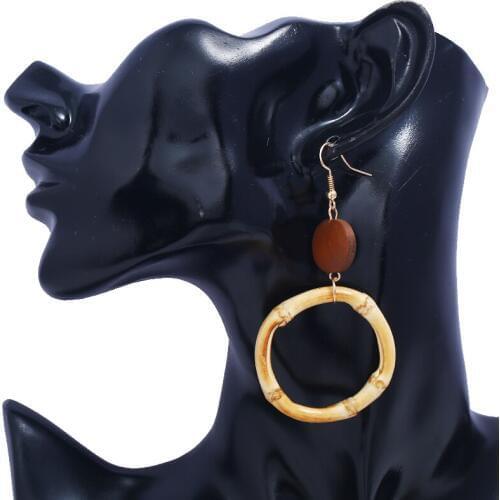 Bohemian ethnic bamboo weave earrings simple womens hoop pendant earrings