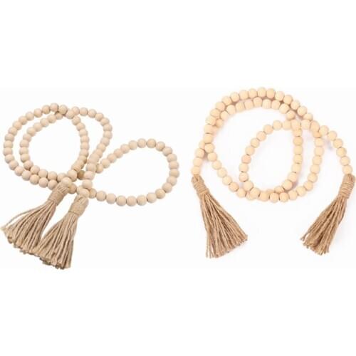 Wood Bead Garland Farmhouse Rustic Country Beads Holiday Decoration Wall Hanging Prayer Beads